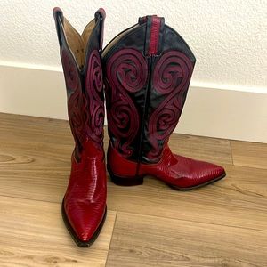 Black & Red leather Larry Mahan cowboy boots